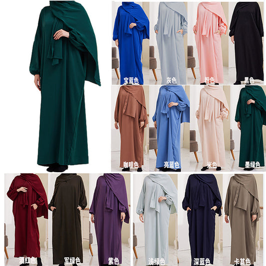 XG2057 Cross-border women's dress Middle East Türkiye with turban robe dress
